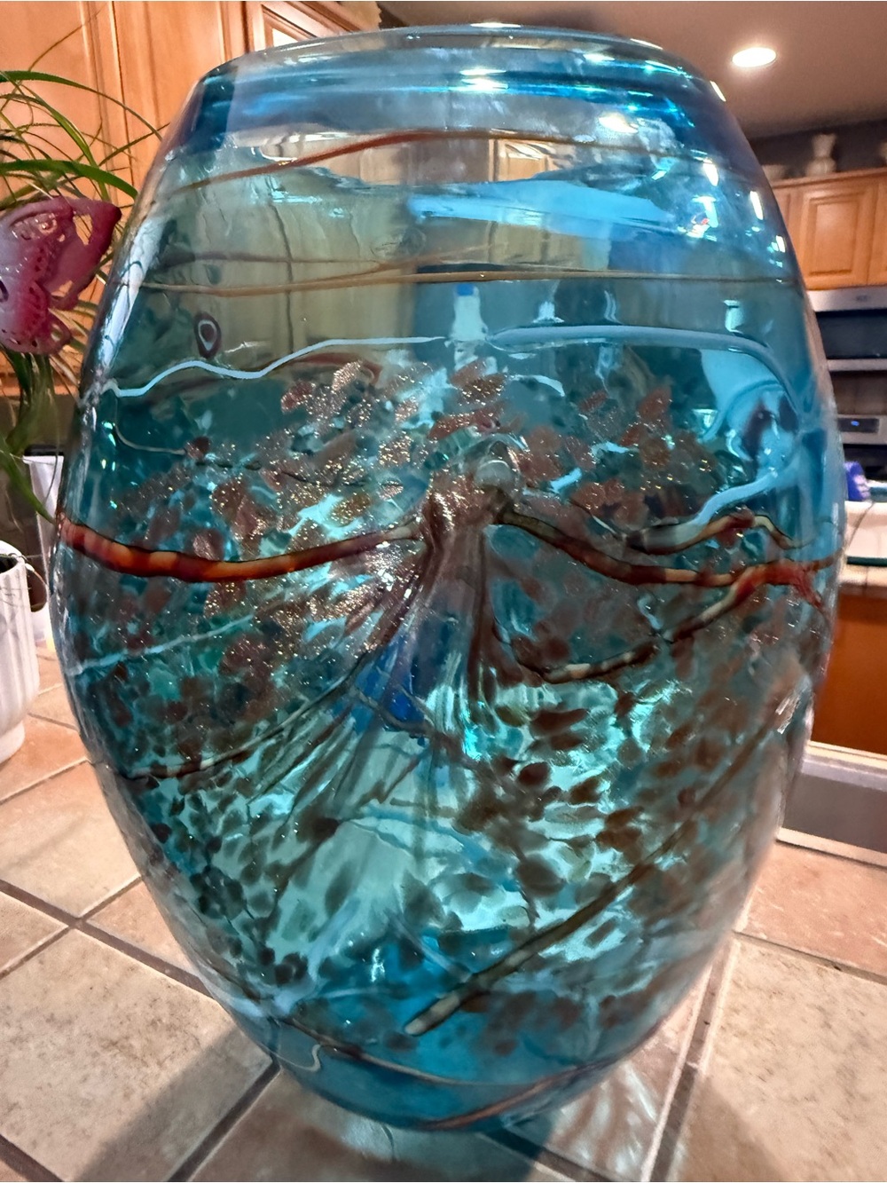 Viz Glass Color Mosaic Large Hand Blown Blue Turquoise Amber White